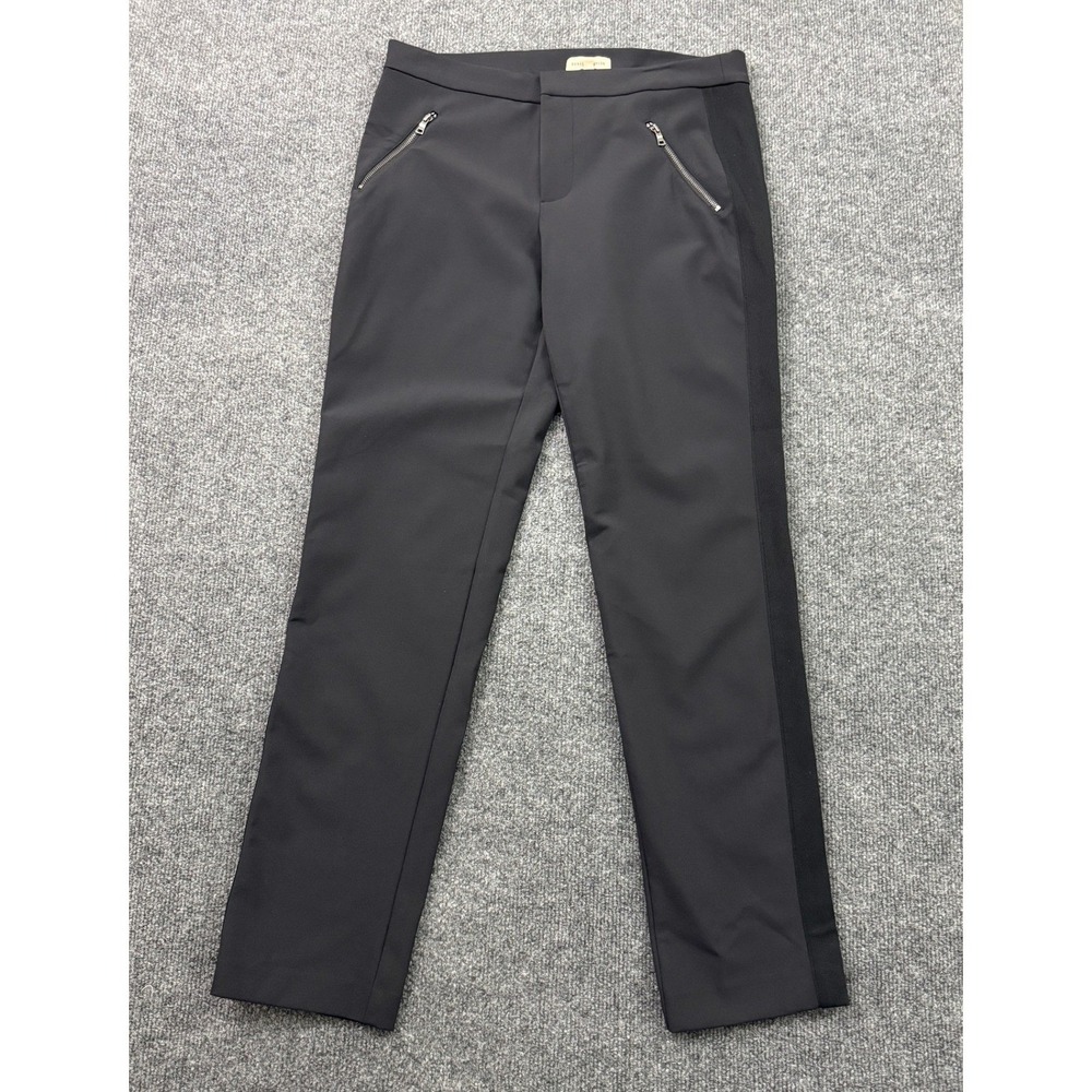 Rebecca Taylor Tuxedo Stripe Pants Womens 8 Black Straight Leg Zip Pocket